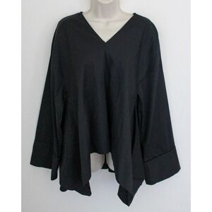 Malloni Top Womens 42 Black Pullover Oversized V-Neck Asymmetrical Made in Italy